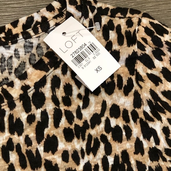 Loft Leopard Print Tie Hem 100% Linen Tee Size XS - Picture 4 of 7